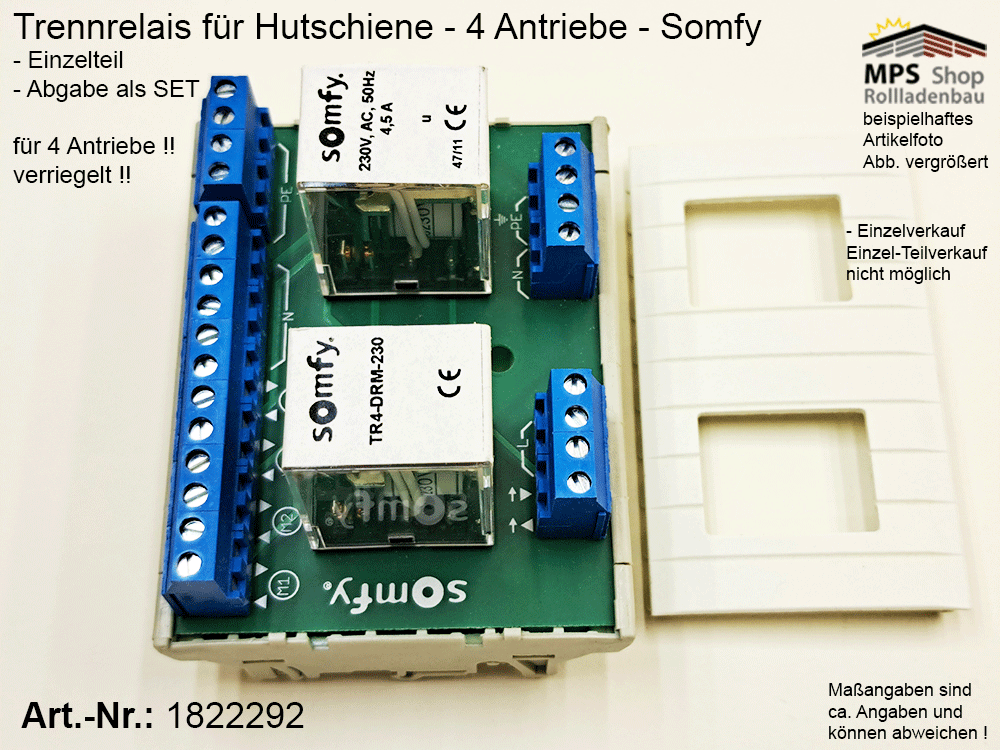 1822292-TR4-DRM-230V~ / Trennrelais für 4 Antriebe für Hutschiene - Somfy