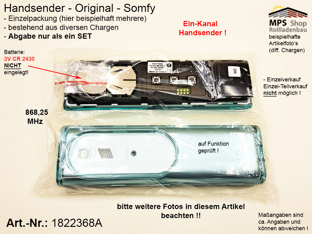 1822368A-Situo Mobile IO VB pure Handsender EIN-Kanal - SOMFY (Inventur-Verkauf) bitte Artikelbeschreibung lesen !!