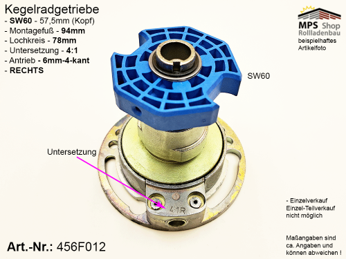 456F012-Rechts Kegelradgetriebe 4:1 SW60 (Innen 57,5mm)