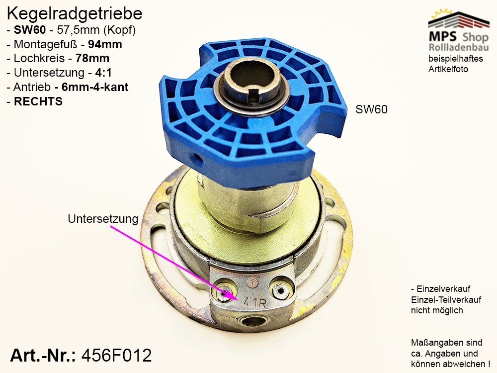 456F012-Rechts Kegelradgetriebe 4:1 SW60 (Innen 57,5mm)