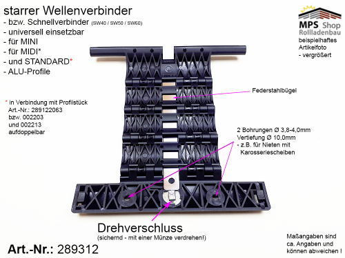 289312, starrer Wellenverbinder, MINI, MIDI, STANDARD Profile, SW40 - SW60, Selve, SecuFix, 3-gliedrig