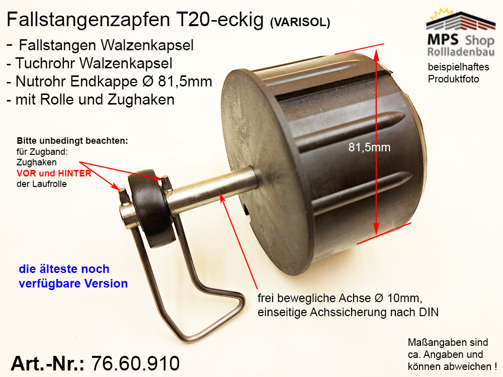 Fallstangenzapfen T20, Tuchrohr-Nutrohrendkappe, Ersatzteil-Set (76.60.910) - WGB Varisol