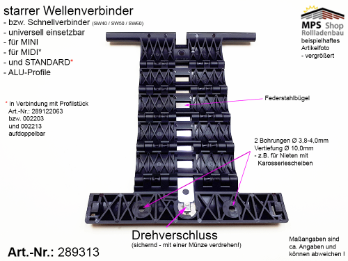 289313, starrer Wellenverbinder, MINI, MIDI, STANDARD Profile, SW40 - SW60, Selve, SecuFix, 4-gliedrig