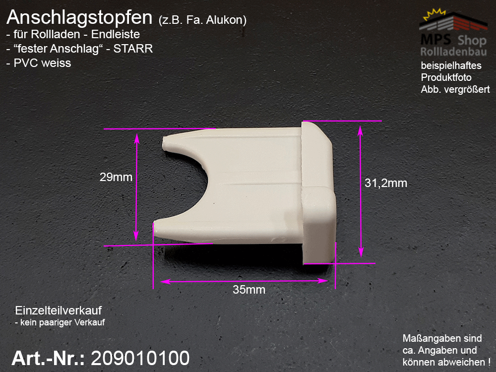 Anschlagstopfen PVC-weiss, Endleiste STARR, Endstabgleiter (Alukon) (209010100 )