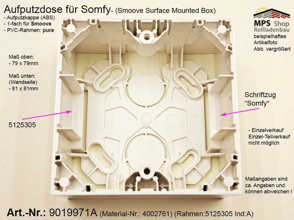 Aufputzdose Somfy für Smoove (Surface Mounted Box) (9019971A)