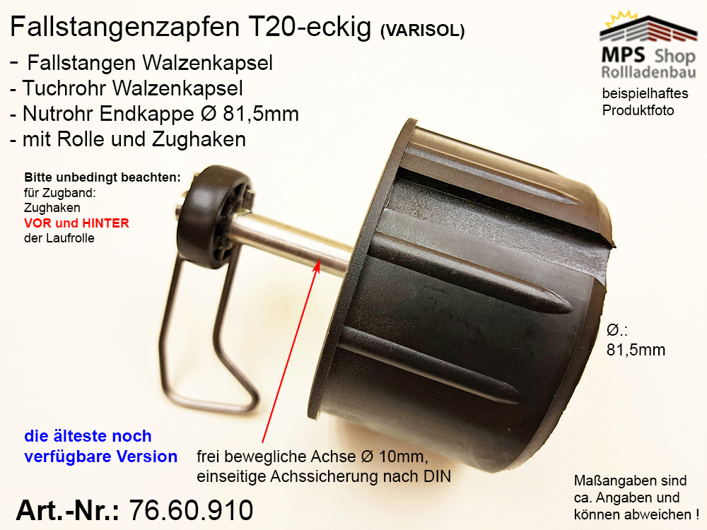 76.60.910, T20, Fallstangenzapfen, Tuchrohr-Nutrohrendkappe, WGB Varisol, Ersatzteil-Set