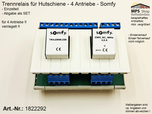 Trennrelais für 4 Antriebe für Hutschiene, TR4-DRM-230V - Somfy 1(822292)