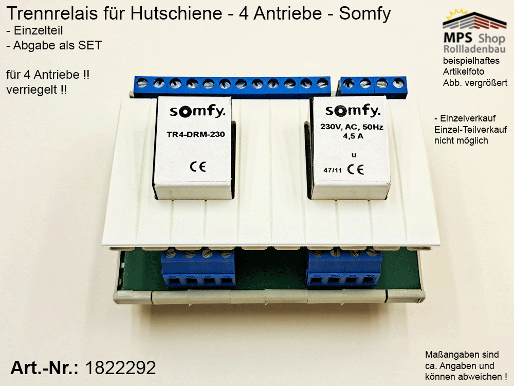 Trennrelais für 4 Antriebe für Hutschiene, TR4-DRM-230V - Somfy 1(822292)