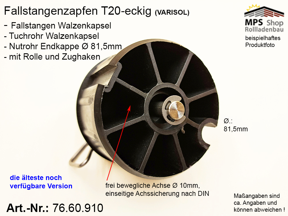 76.60.910, T20, Fallstangenzapfen, Tuchrohr-Nutrohrendkappe, WGB Varisol, Ersatzteil-Set