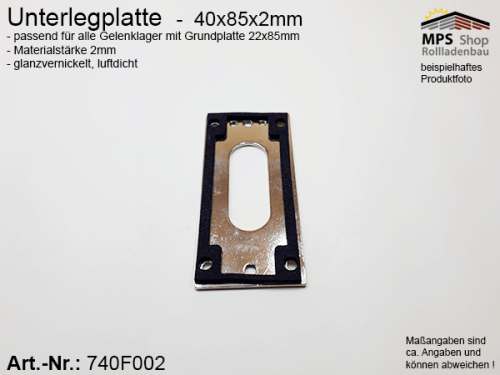 Unterlegplatte für Gelenklager mit Grundplatte 22x85mm; 45° und 90° - luftdicht
