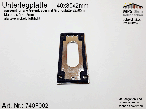 Unterlegplatte für Gelenklager mit Grundplatte 22x85mm; 45° und 90° - luftdicht