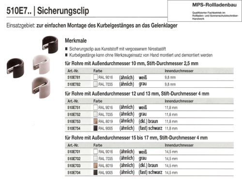 Sicherungs-Clip für Kurbelstangen, Rohre 10-17mm