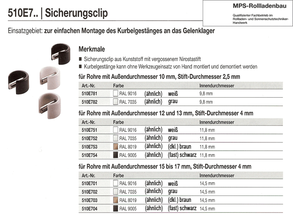 Sicherungs-Clip für Kurbelstangen, Rohre 10-17mm