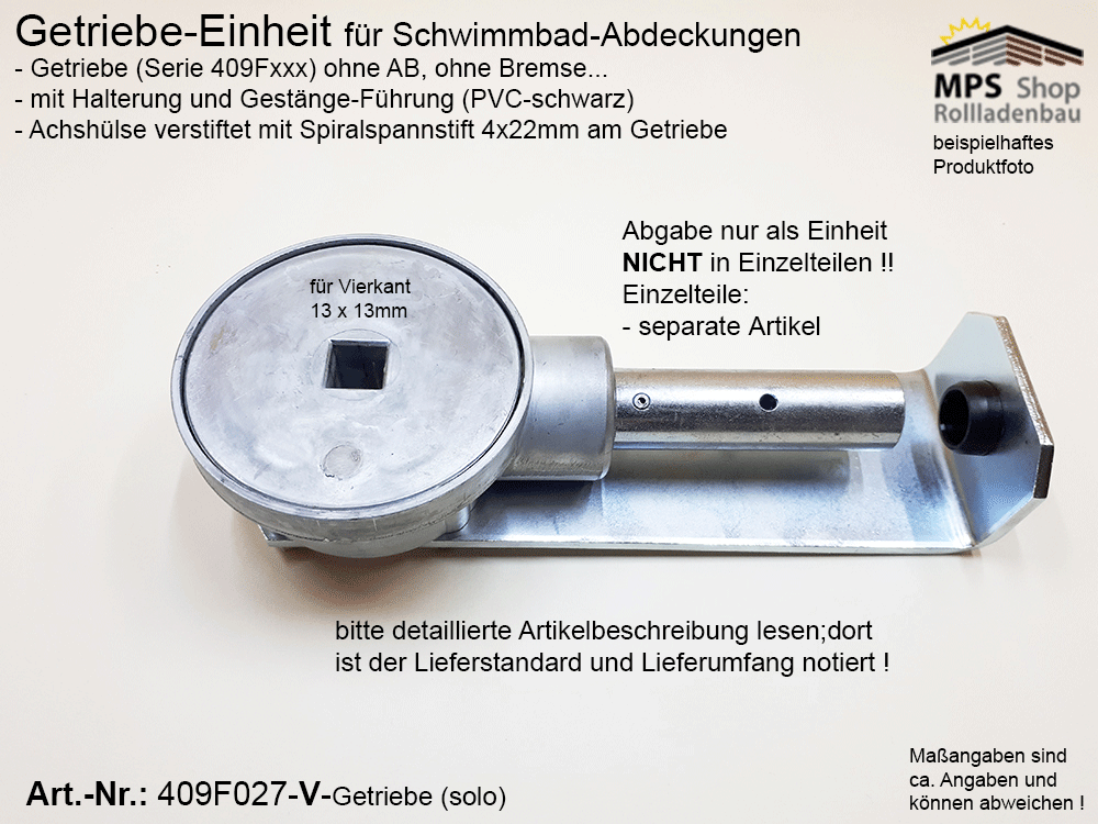 Getriebe (solo) 3:1 für Schwimmbad/Pool-Abdeckungen verstärkte Achs-Ausführung (409F027-V)