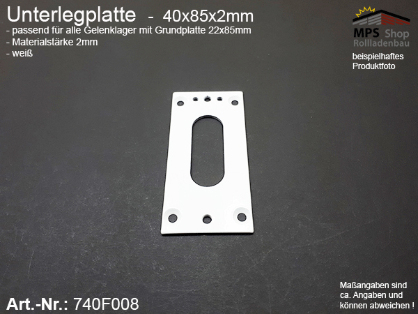 Unterlegplatte für Gelenklager mit Grundplatte 22x85mm; 45° und 90° - weiß